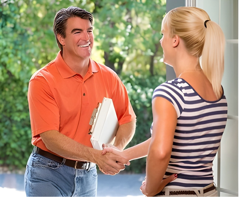 Contractor shaking hands with client